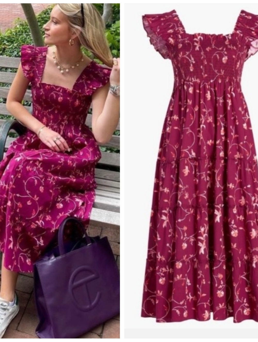 Hill House Home Ellie Nap Dress Burgundy Botanical Poplin Women's XS Preppy